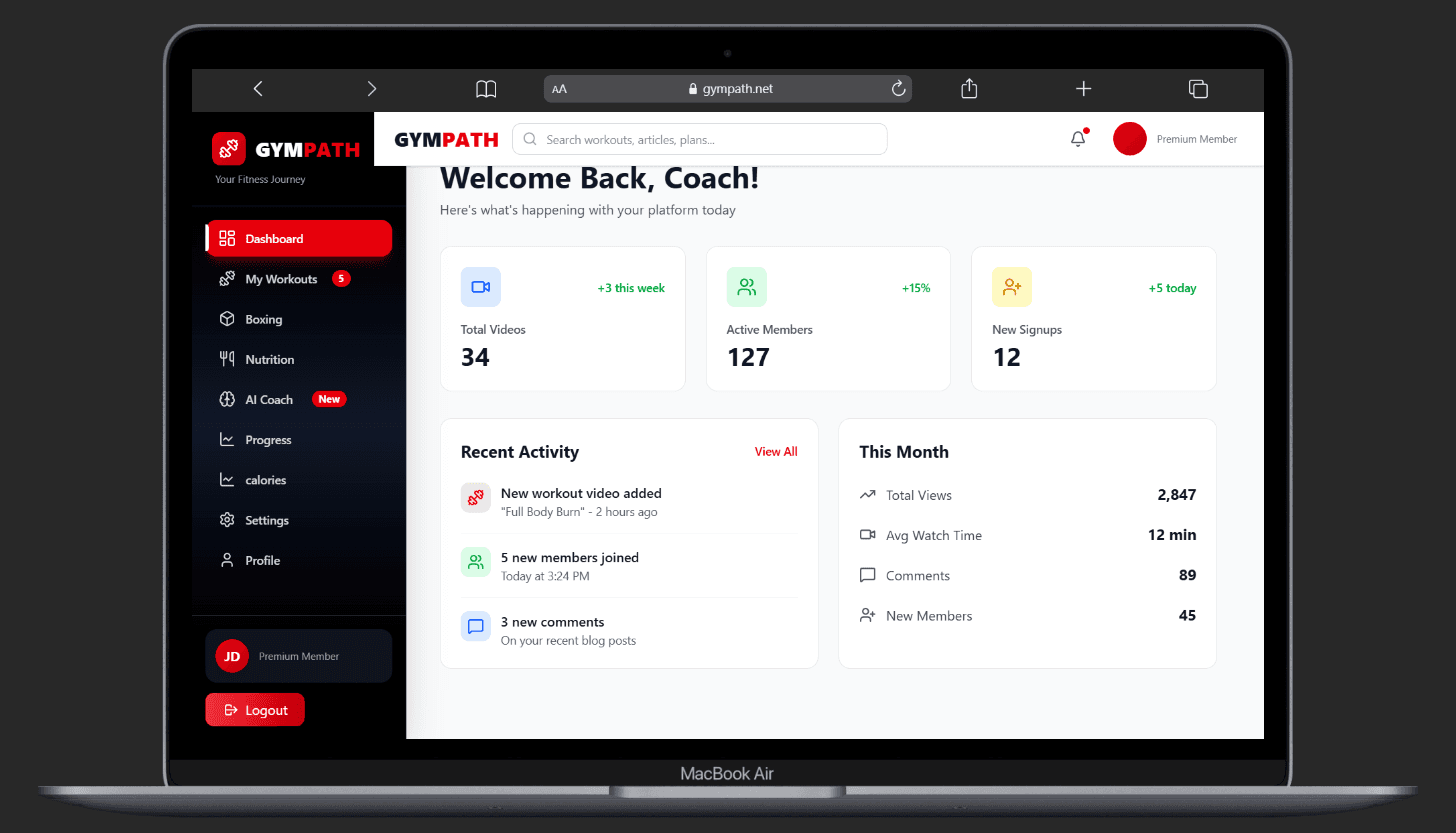 GymPath Dashboard — Personal Fitness Tracking Platform